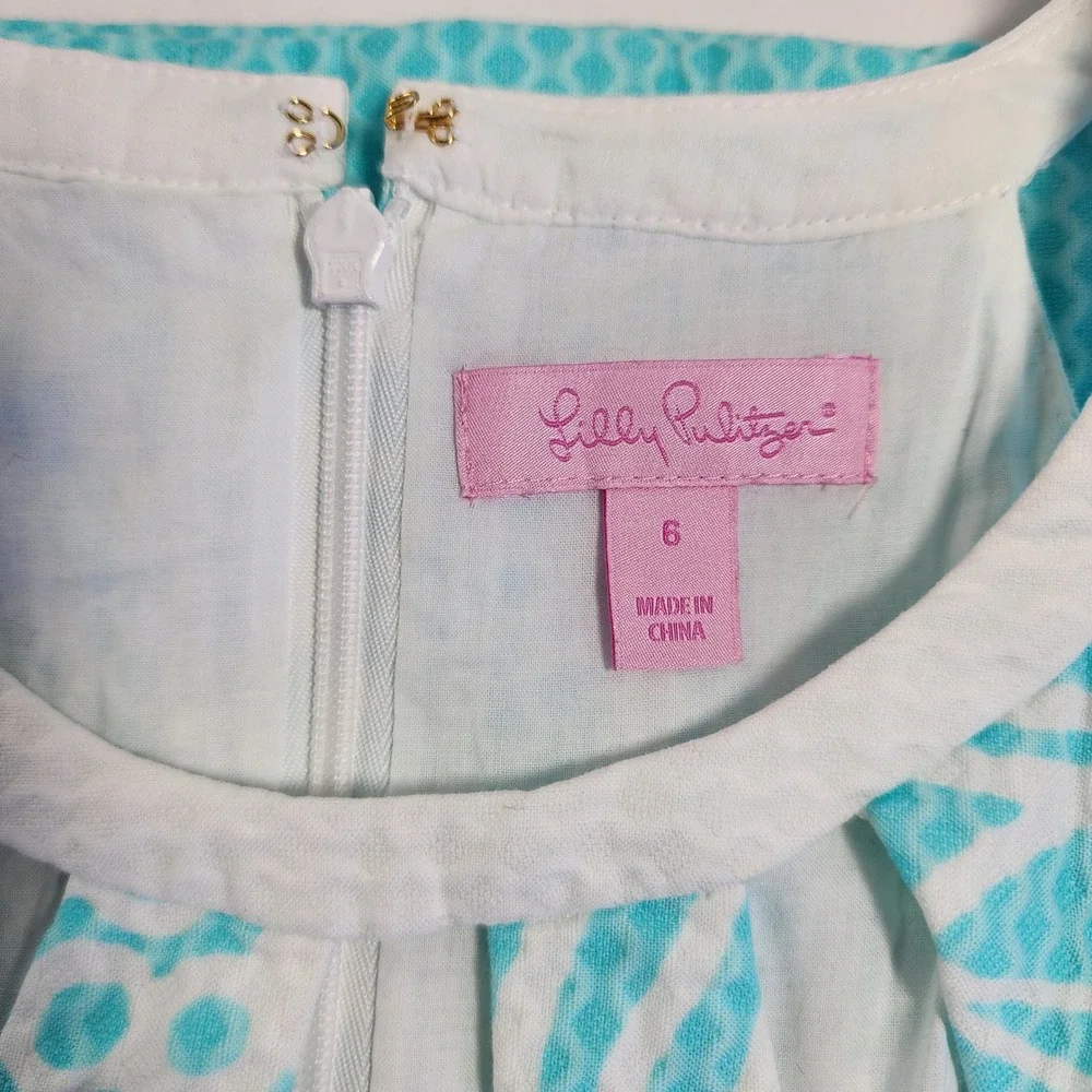 Lilly‎ Pulitzer Halter Shift Dress Aqua Floral Seersucker Coastal Cotton Twee 6